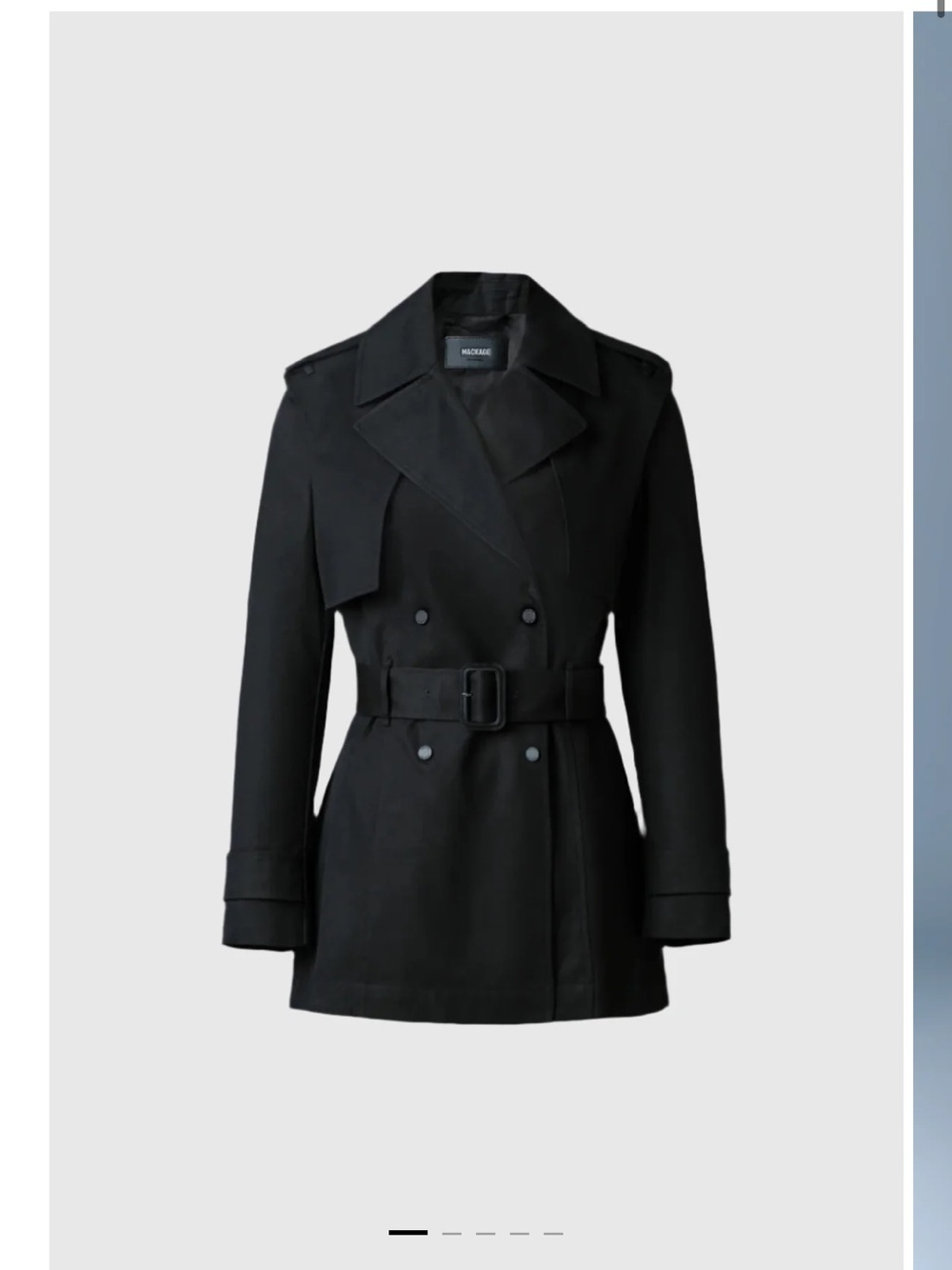 Mackage Black Double-Breasted Short Trench with Waist Belt